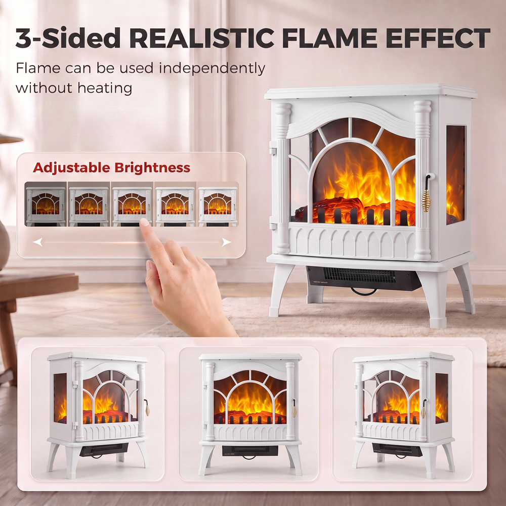 HOMCOM 3-Sided White Glass Electric Fire Fan Heater with Flame Effect Image 4