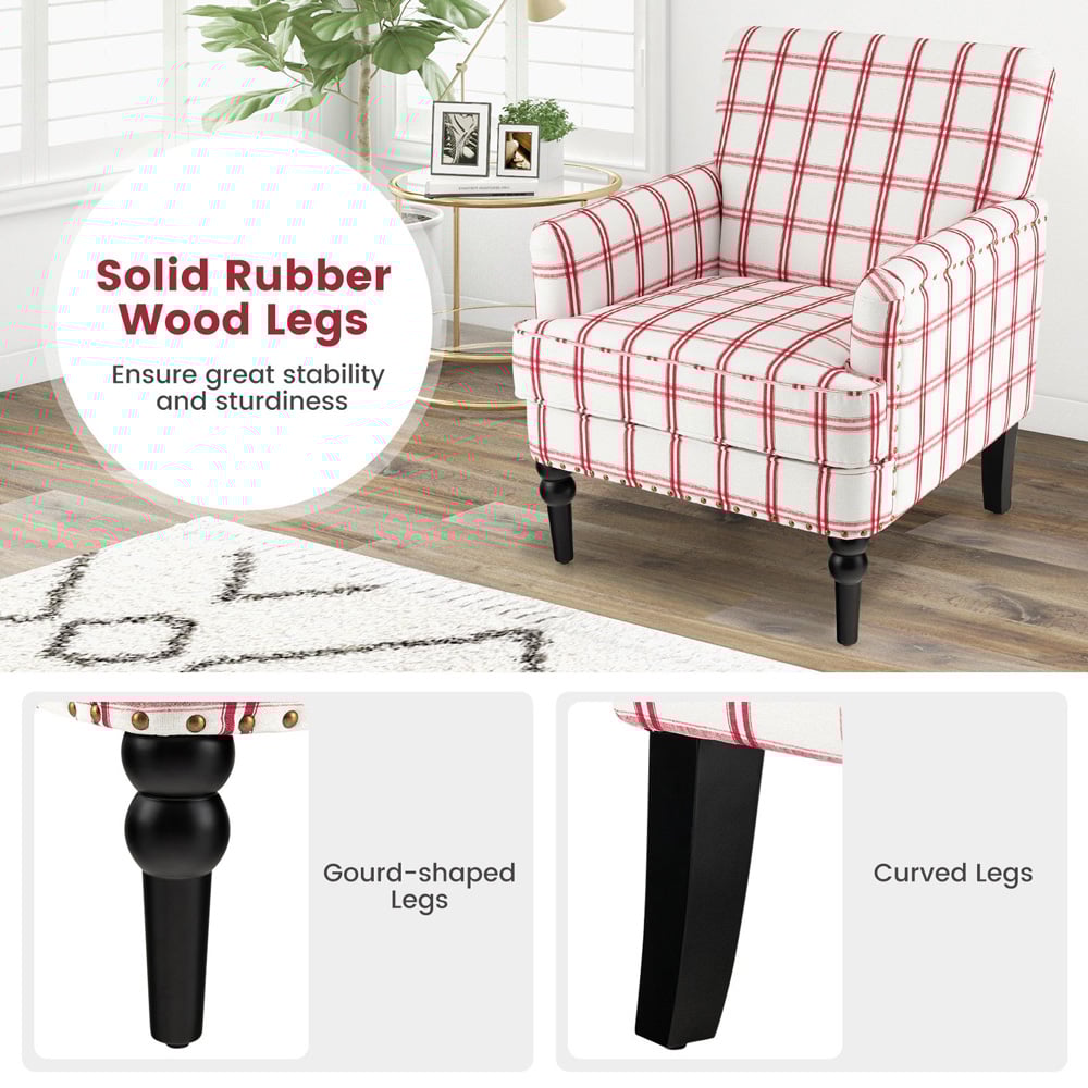 Costway Red Nailhead Trim Accent Chair Image 4