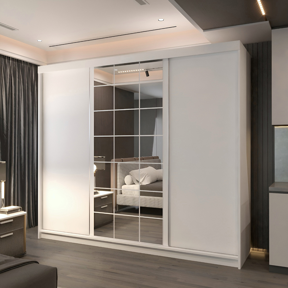 M N Furniture Collian 3 Door White Mirrored Sliding Wardrobe 250cm Image 4