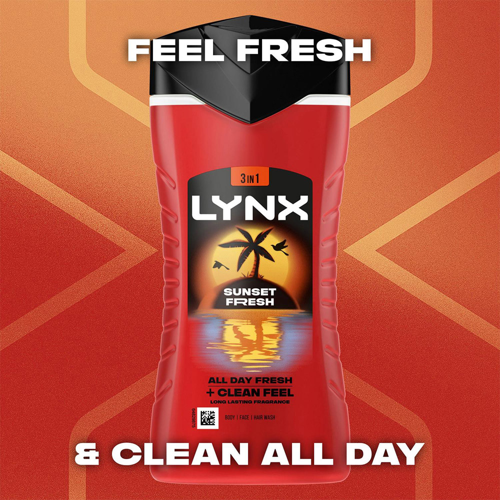Lynx Sunset Fresh Mango and Mandarin 12H Refreshing Fragrance Shower Gel 225ml 3 Pack Image 4