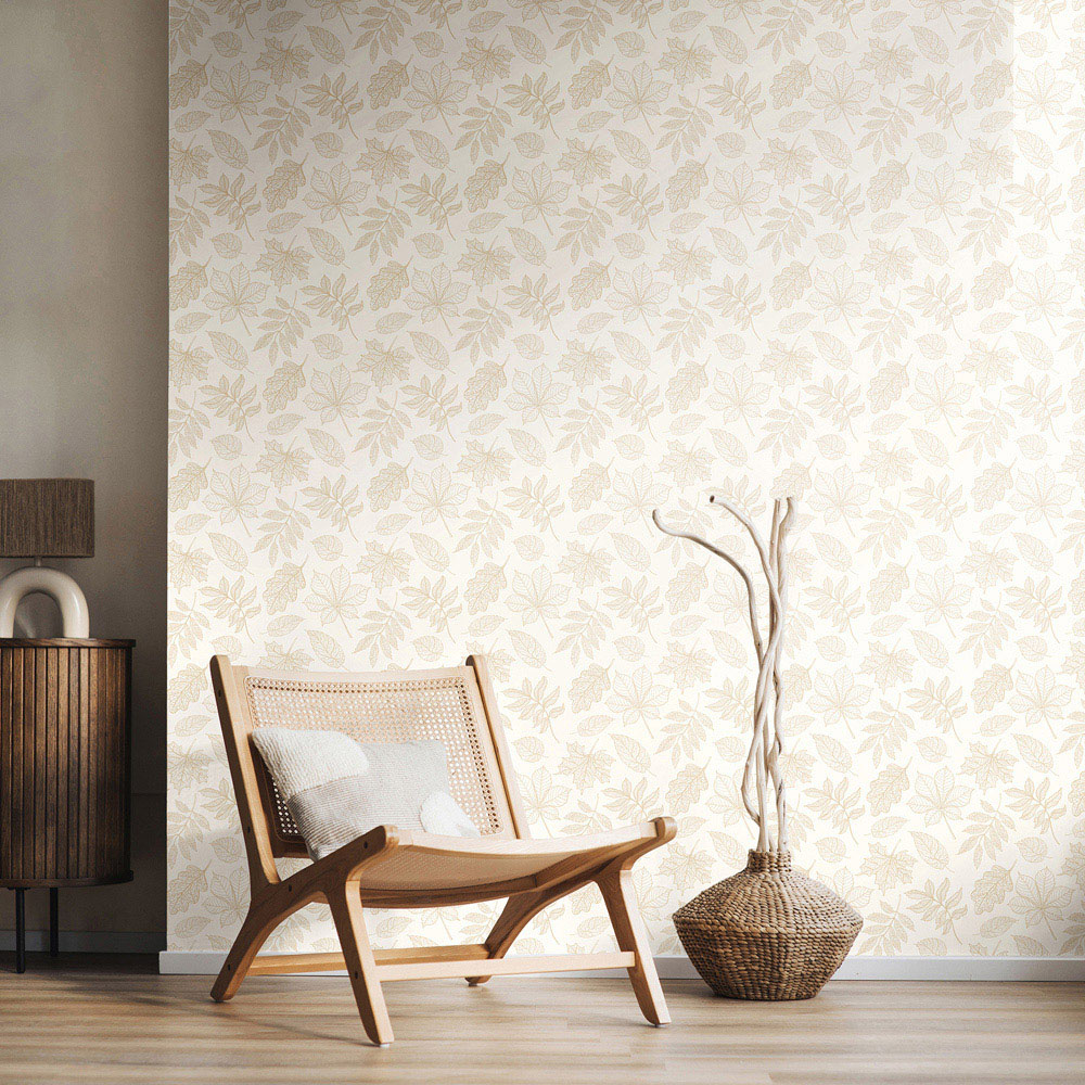 Hoopla Walls Oasis Leaf Silhouette Oatmeal Wallpaper Image 2