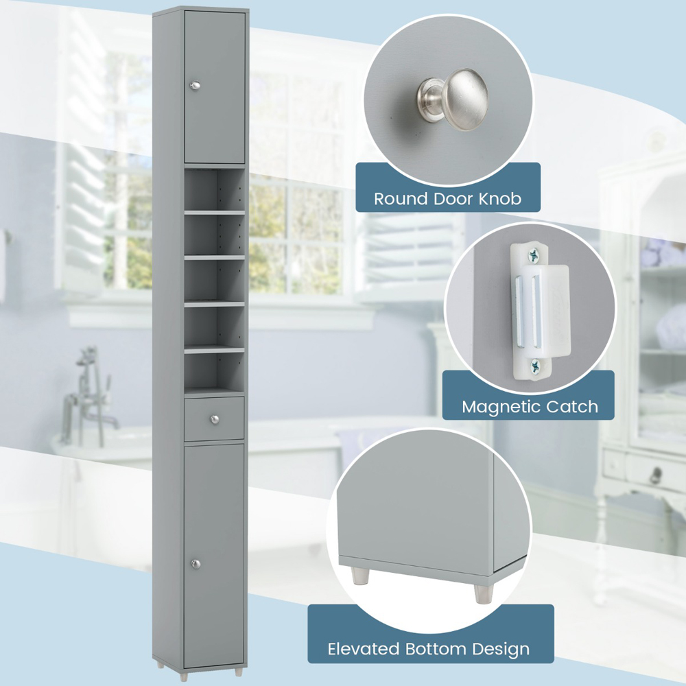 Costway 2 Door Single Drawer 5 Shelf Grey Tall Freestanding Storage Cabinet Image 5