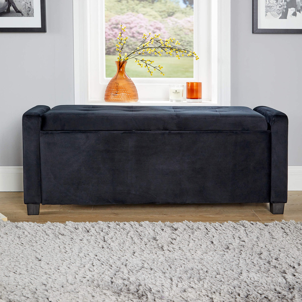 Home Source Verona Black Velvet Storage Ottoman Image 5