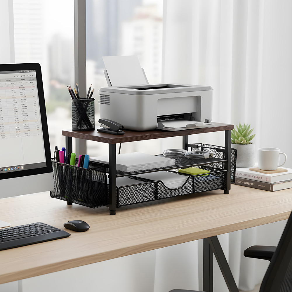Living and Home Single Drawer 2 Shelf Dark Brown and Black Printer Stand Image 7