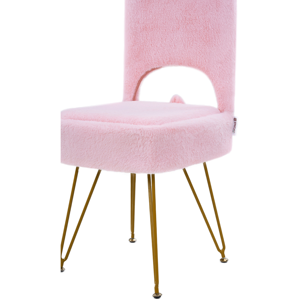 Living and Home Pink Faux Rabbit Fur Foldable Backrest Vanity Chair with Hidden Storage Image 4