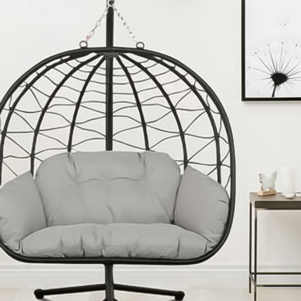 Brooklyn Black Extra Large Swing Egg Chair with Stand Image 2