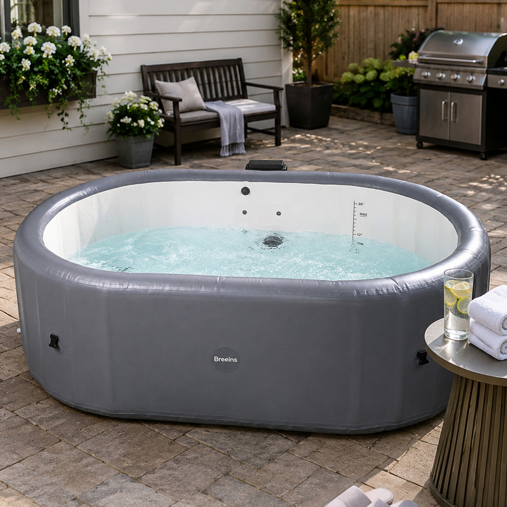 Living and Home 4 Person Grey Inflatable Hot Tub with Bubble Massage Image 2
