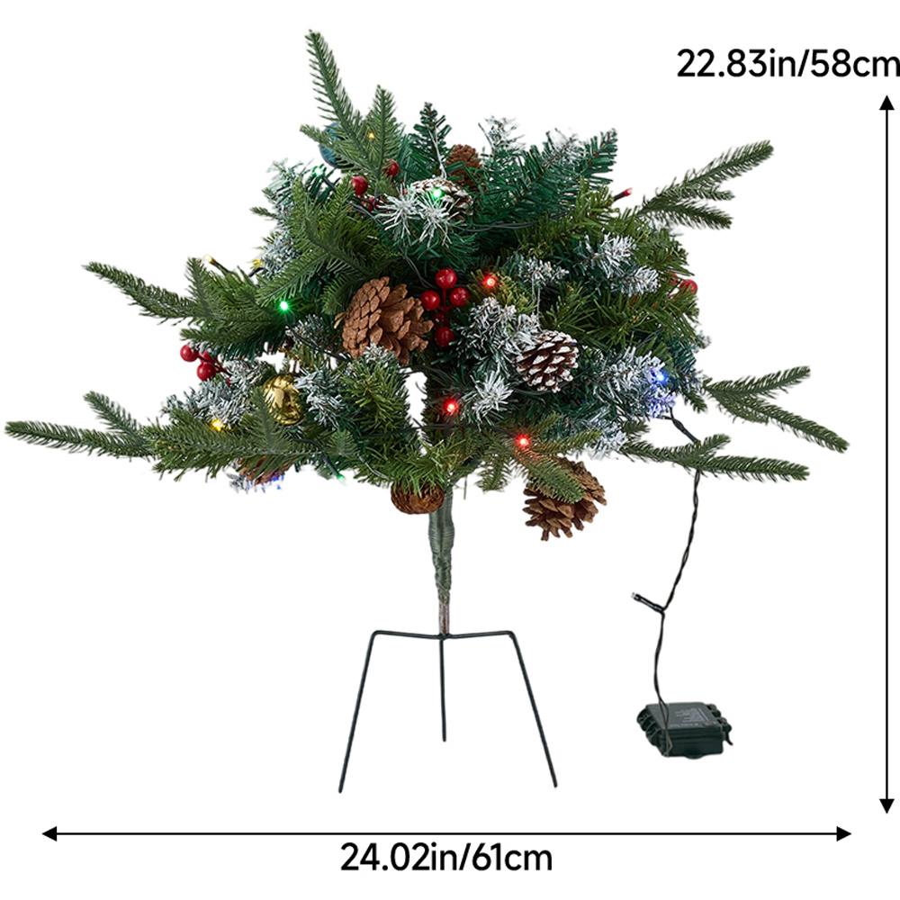 Living and Home Pre-Lit Christmas Planter Bush with Pinecones and Red Berries 58cm 2 Pack Image 8