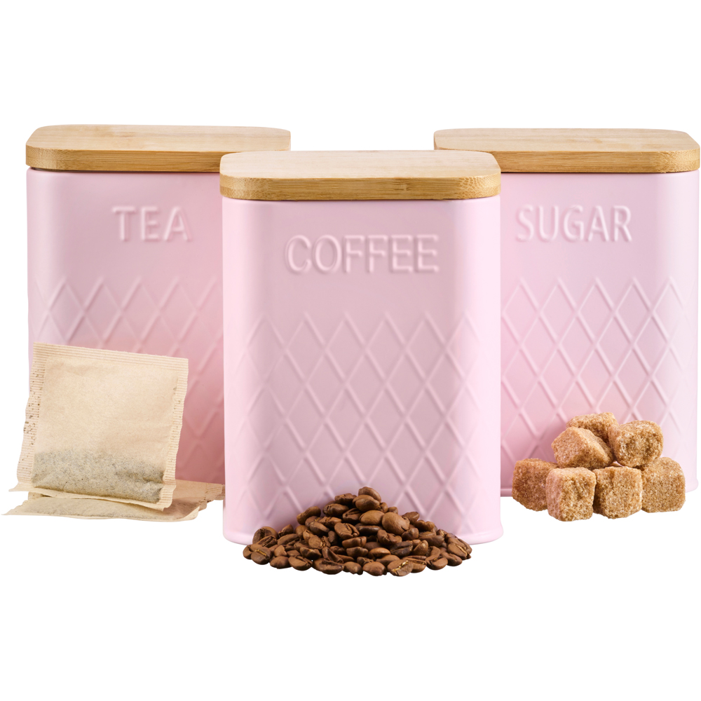 Cooks Professional Pink 3 Piece Square Kitchen Food Storage Set with Bamboo Lid Image 3