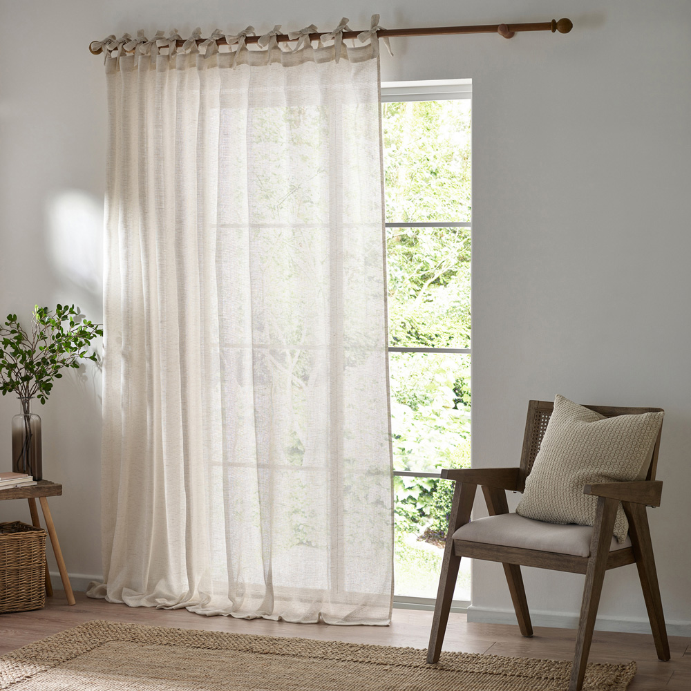 Yard Nimbus Natural Sheer Tie Top Curtain Panel 140 x 250cm Image 1