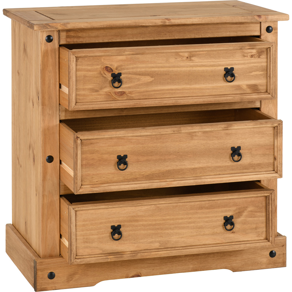 Seconique Corona 3 Drawer Distressed Waxed Pine Chest of Drawers Image 4