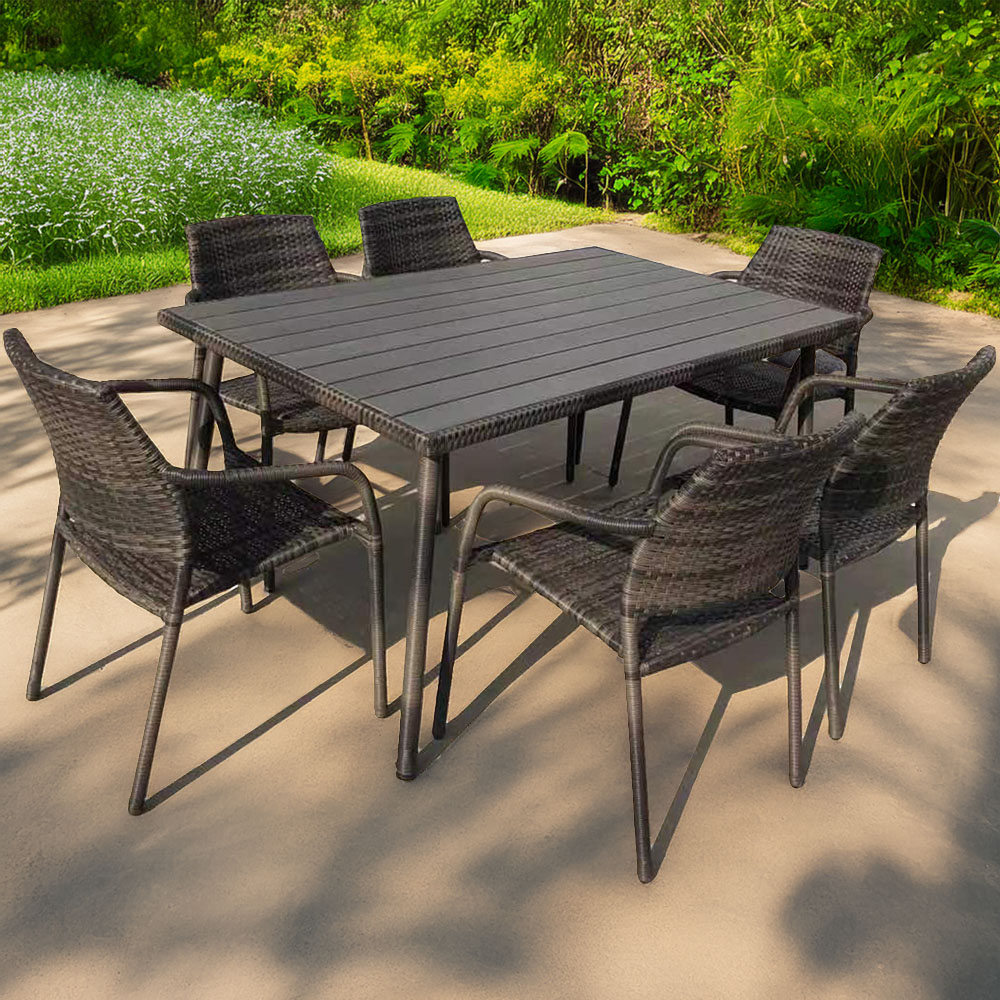 Furniture One 6 Seater Rattan Stackable Garden Dining Set Image 1