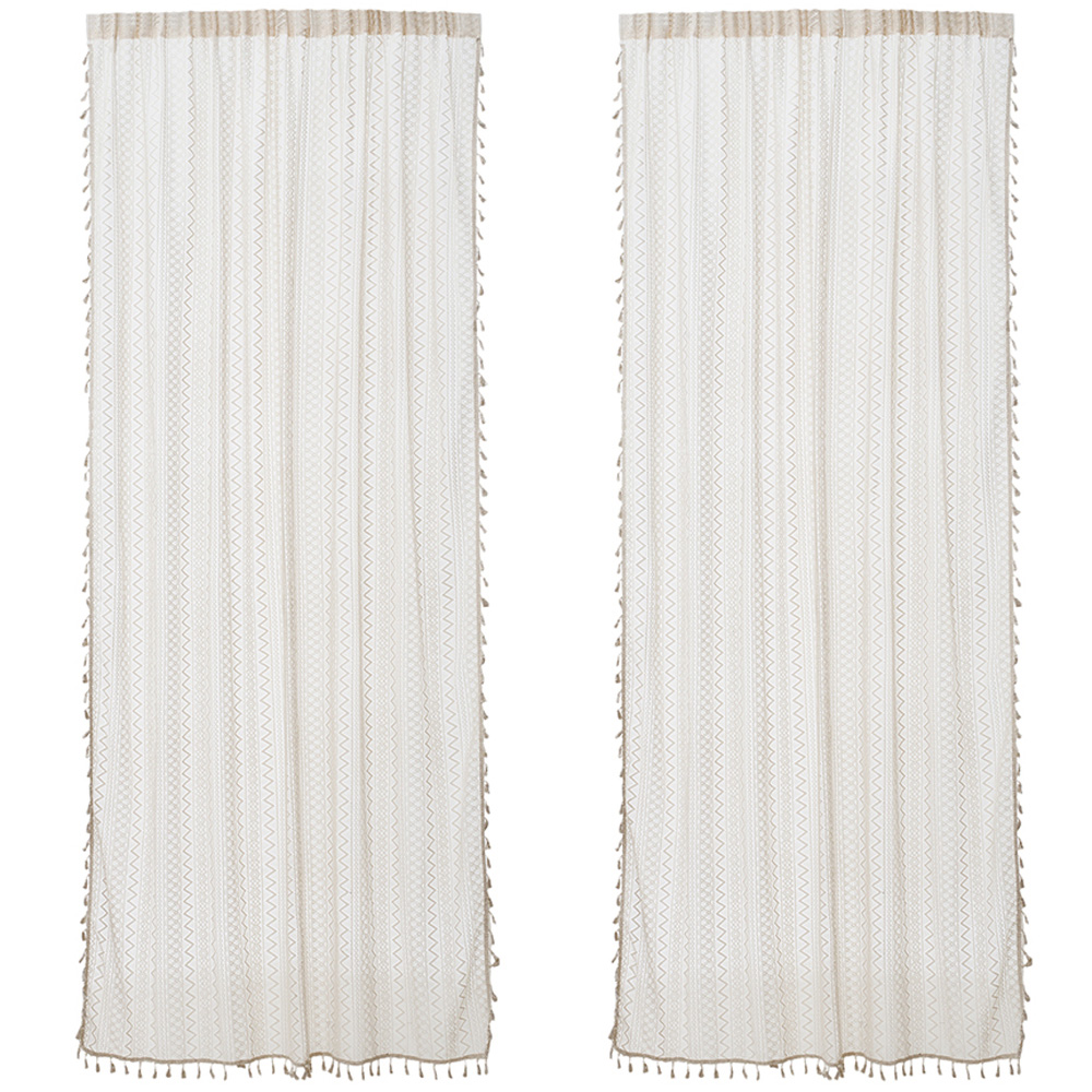 Living and Home 2-Piece Beige Lace Curtain Set 147 x 243.5cm Image 2