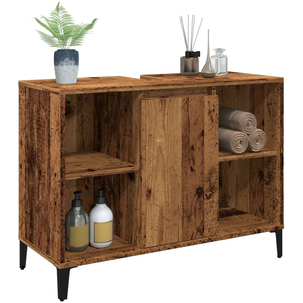 vidaXL Single Door 4 Open Compartment Old Wood Bathroom Sink Cabinet Image 5