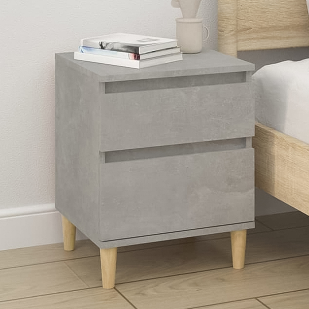 vidaXL Single Door Single Drawer Concrete Grey Bedside Cabinet Set of 2 Image 1