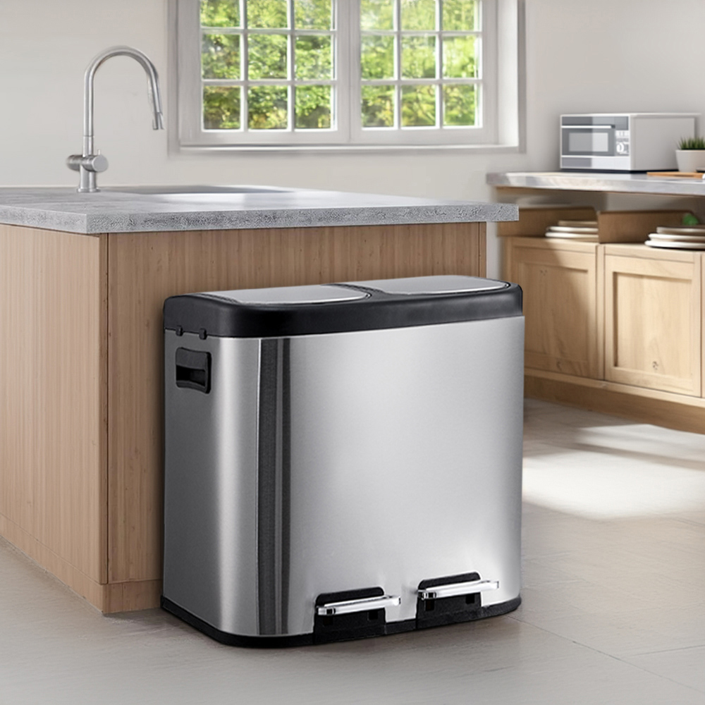 Living and Home Stainless Steel Step On Trash Bin with Dual Pedals 20L Image 2