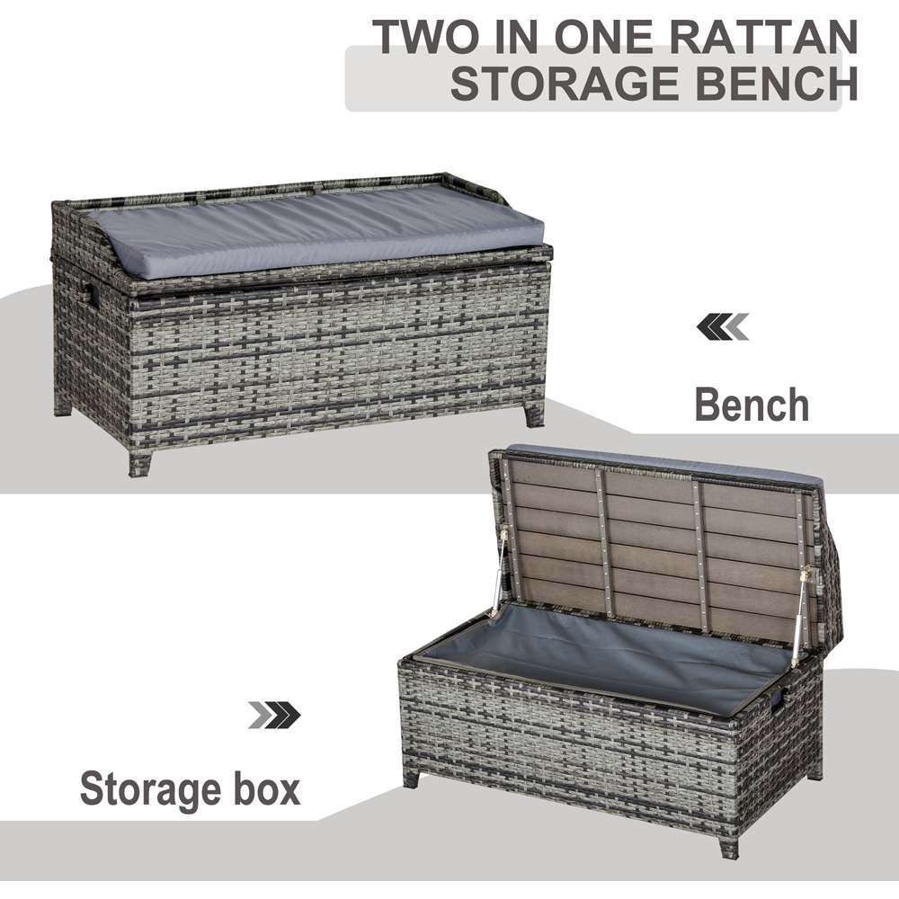 Outsunny 2 Seater Storage Bench with Mixed Grey Cushion Image 4