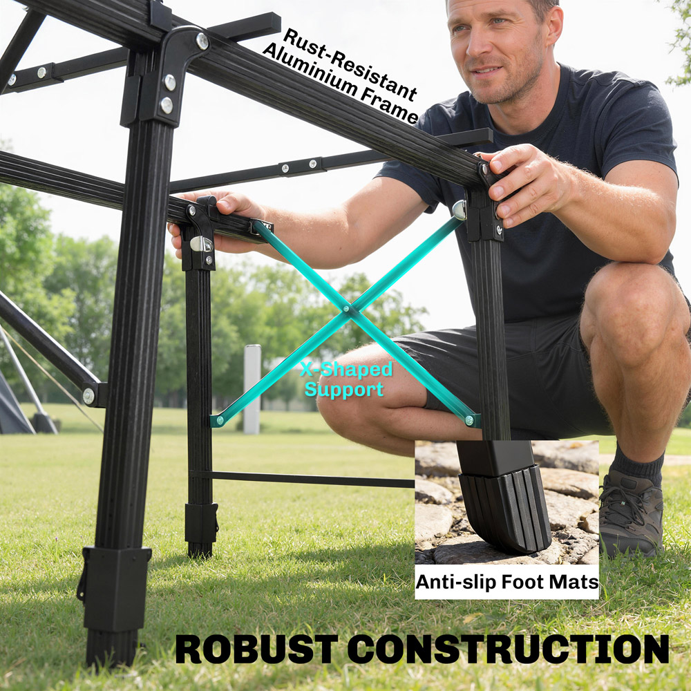 Outsunny 3ft Black Height Adjustable Foldable Camping Table with Storage Basket Image 6