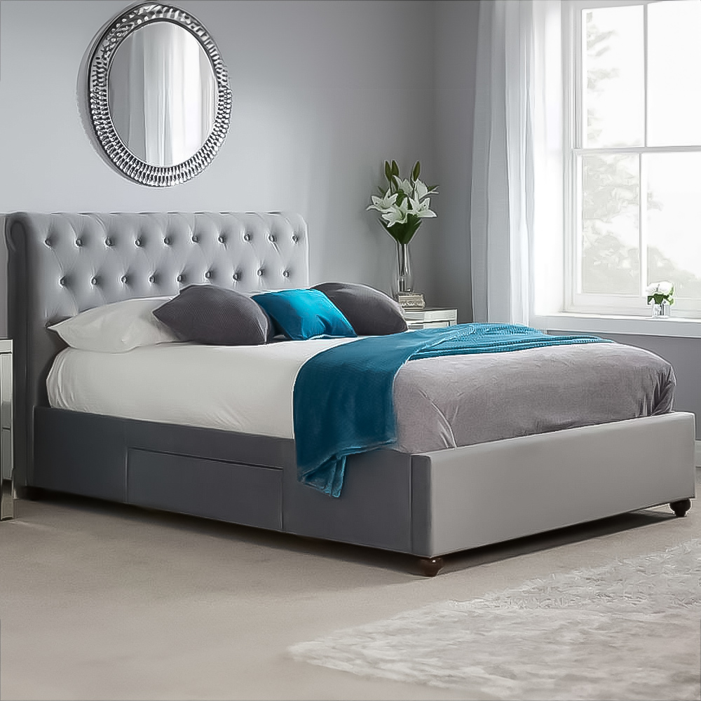 Marlow King Size Grey Velvet Bed Frame Image 1