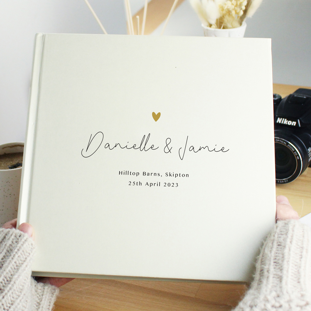 Personalised Memento Gold Heart Square Personalised Couples Photo Album Image 2