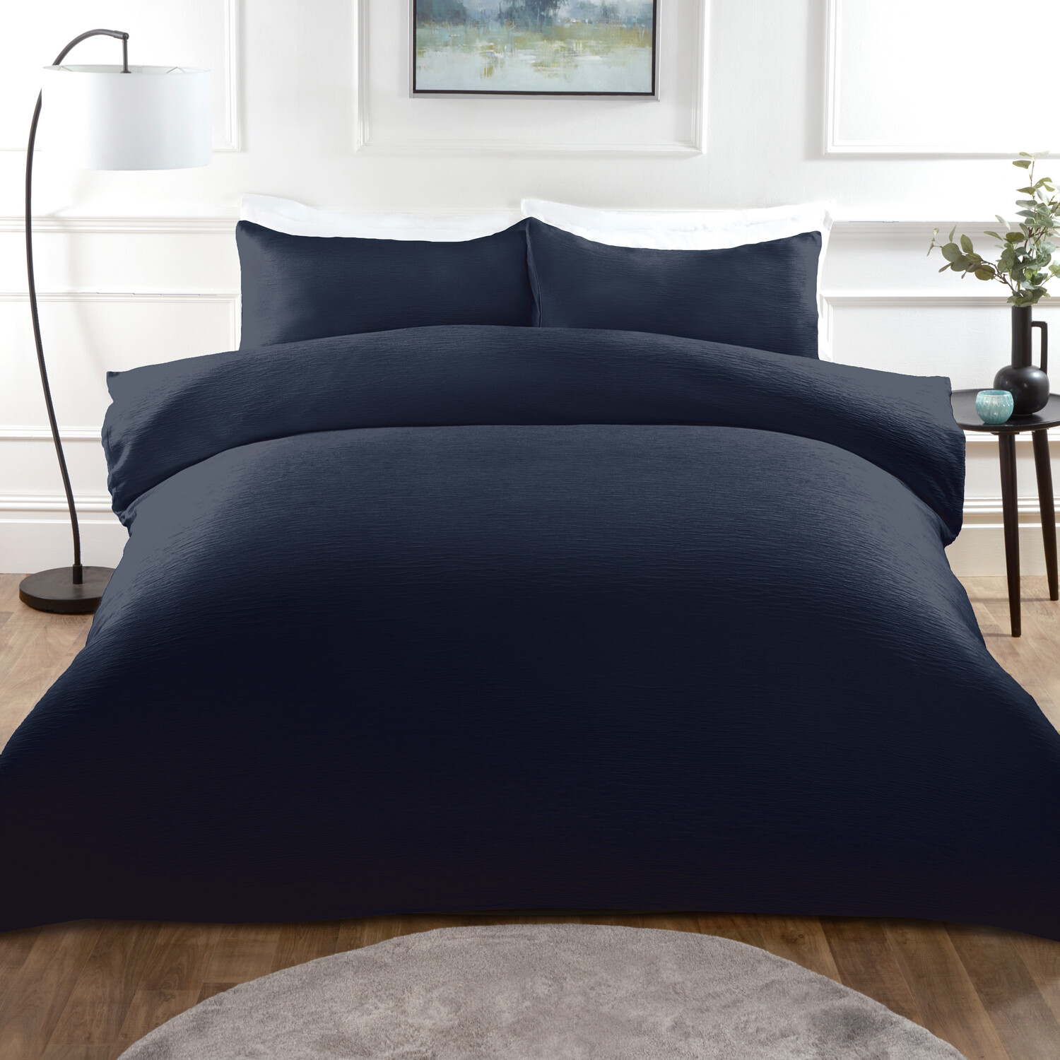Milan Textured Duvet Set Navy Double Image 1