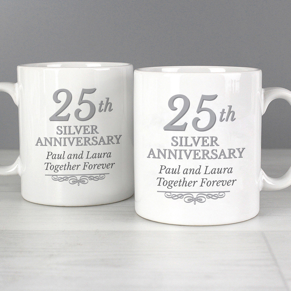 Personalised Memento Personalised 25th Silver Anniversary Mug Set Image 3