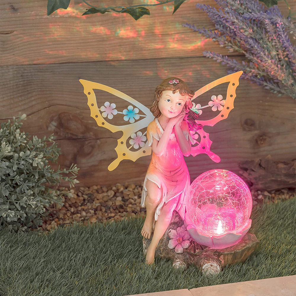wilko Solar Fairy Garden Statue with Cracked Glass Globe Image 6