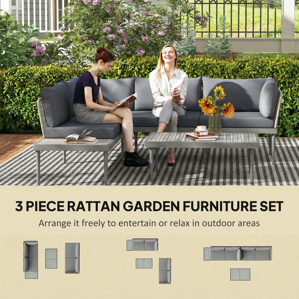 Outsunny 4 Seater Wicker Outdoor Corner Sofa Set Grey Image 4