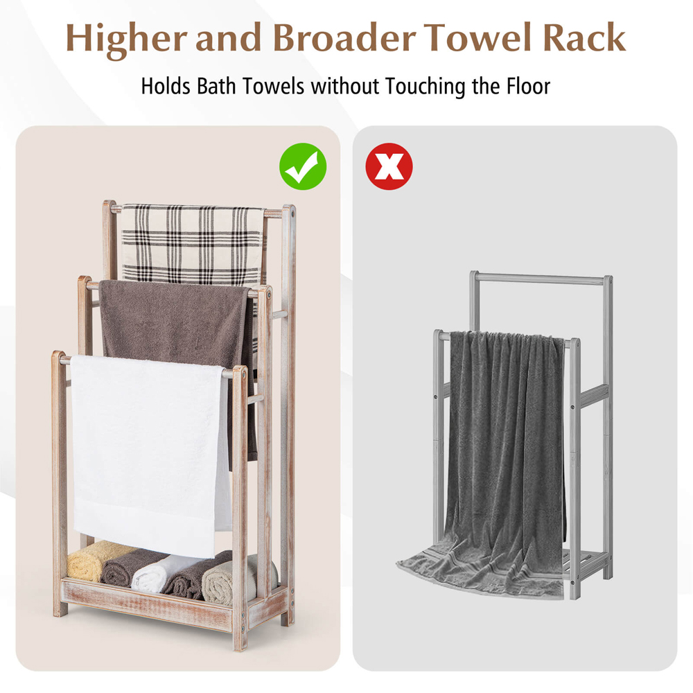 Costway 3 Tier White Wood Freestanding Towel Rack with Shelf Image 6