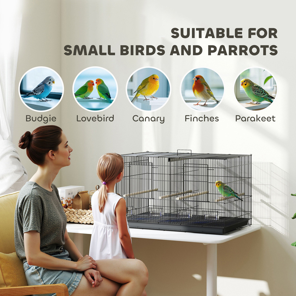 PawHut Black Bird Cage with Divider 76 x 46 x 46cm Image 8