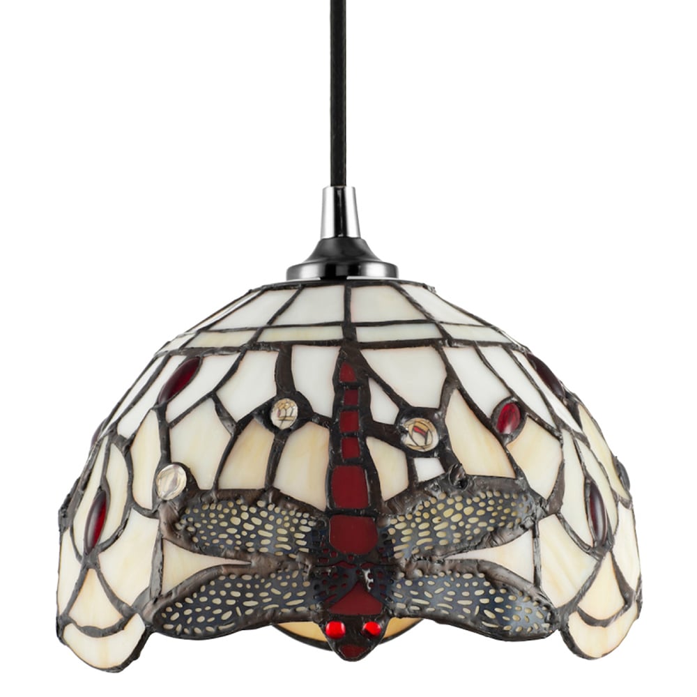 Happy Homewares White Stained Glass Dragonfly Tiffany Pendant Lighting Shade Image 1