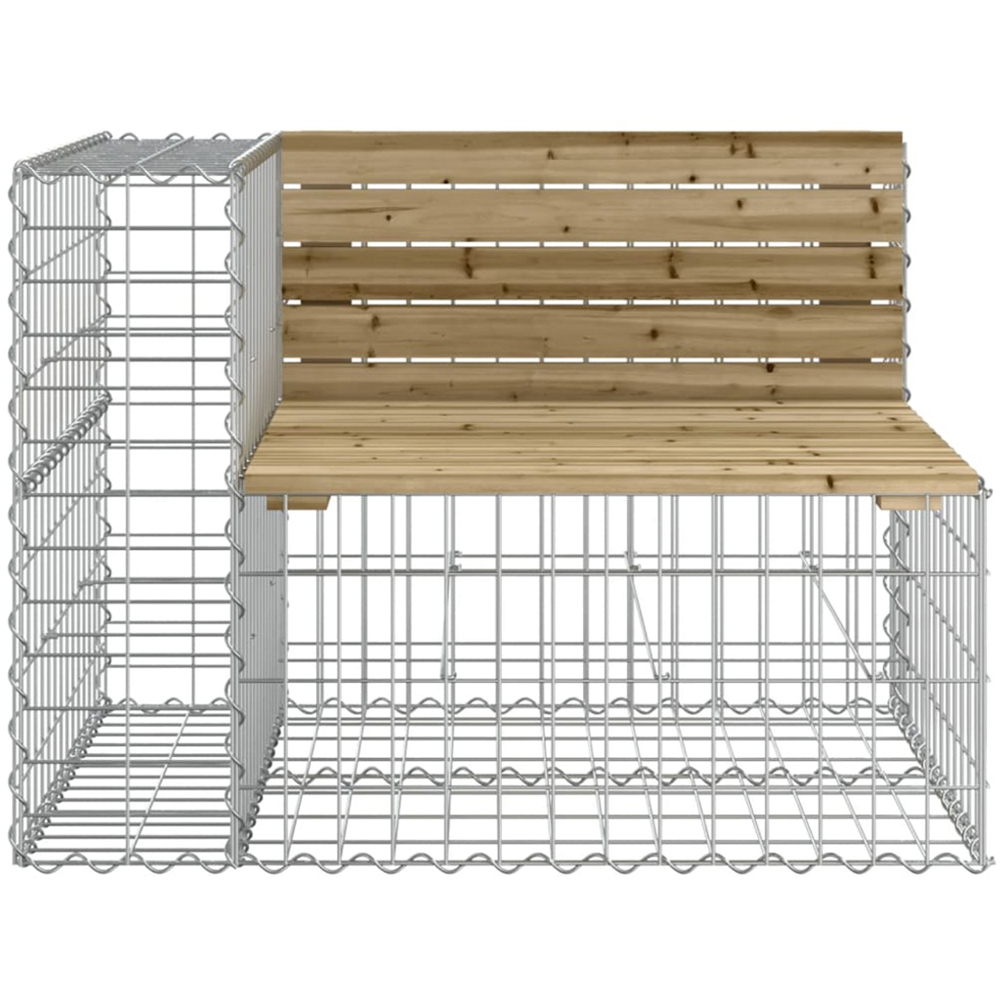 vidaXL 4 Seater Dark Brown Wood Pine Gabion Garden Bench Image 3