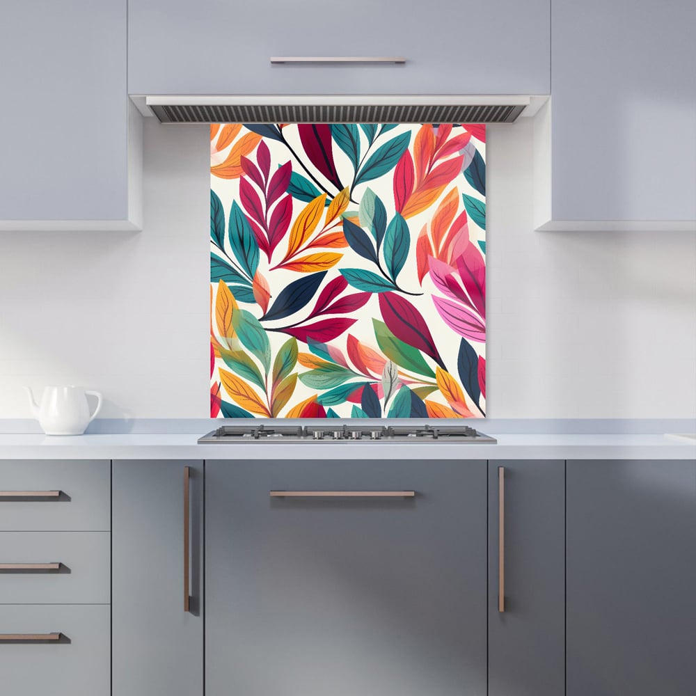 Warren Reed Designer Bright Leaves Pattern Glass Kitchen Splashback 65 x 70cm Image 1