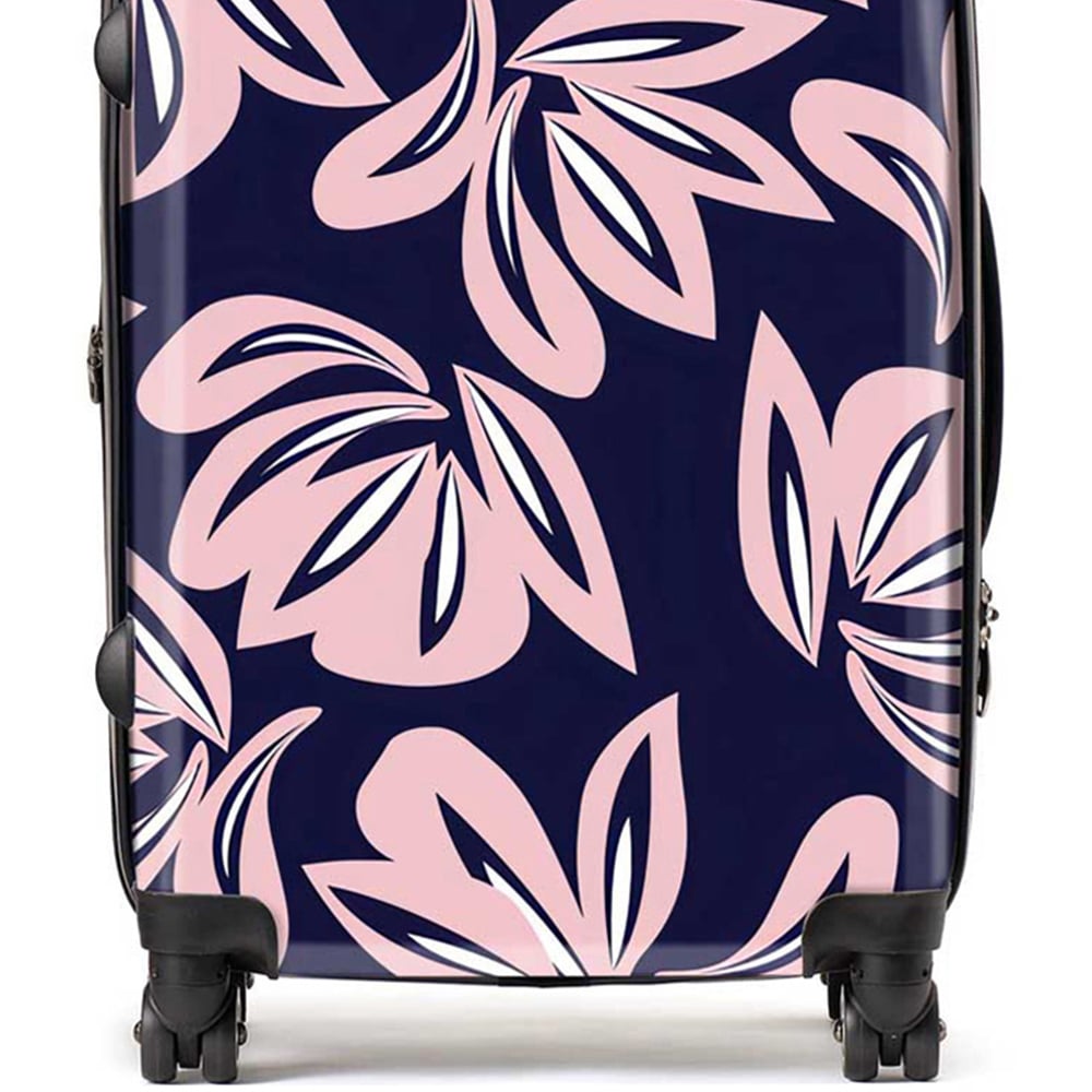 Warren Reed Designer Medium Pink Navy Floral Botanical Pattern Suitcase Image 2