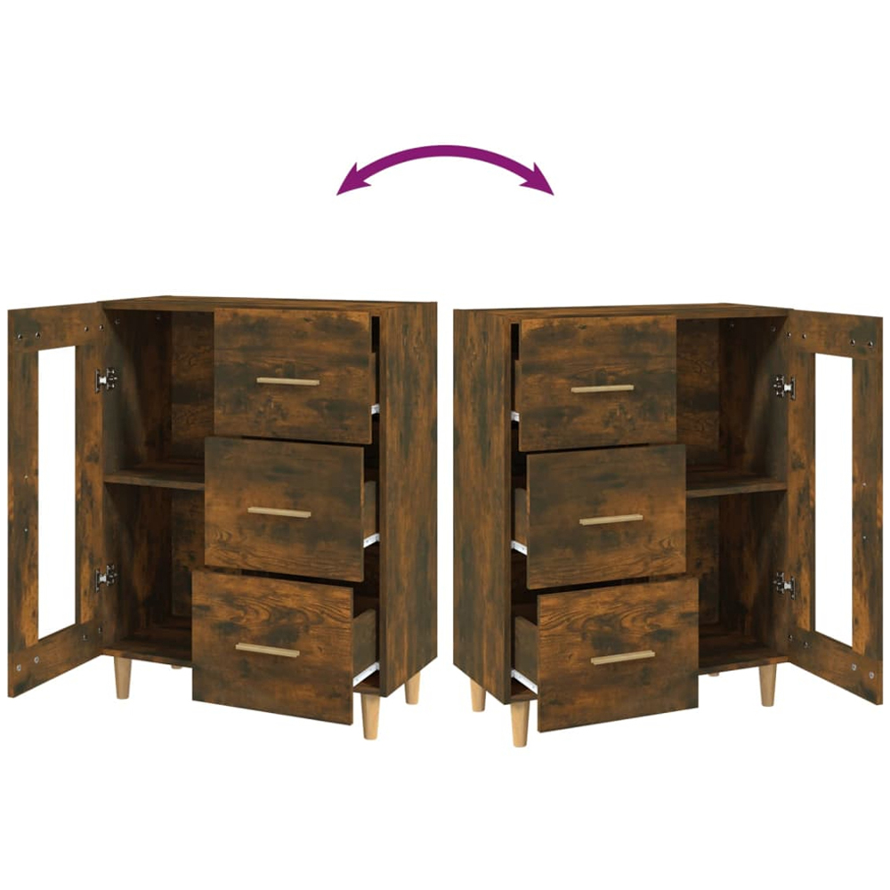 vidaXL Single Glass Door 3 Drawer Smoked Oak Sideboard Image 8