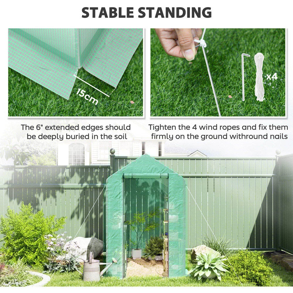 Outsunny Green 4 Shelf PE Cover 3.9 x 6.1ft Walk In Greenhouse Image 6