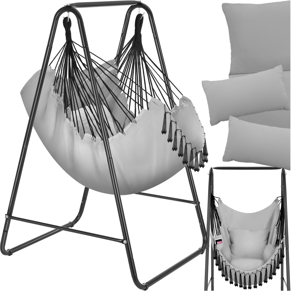 tectake Alison Grey Swing Chair with 3 Thick Pillows 160kg Image 2