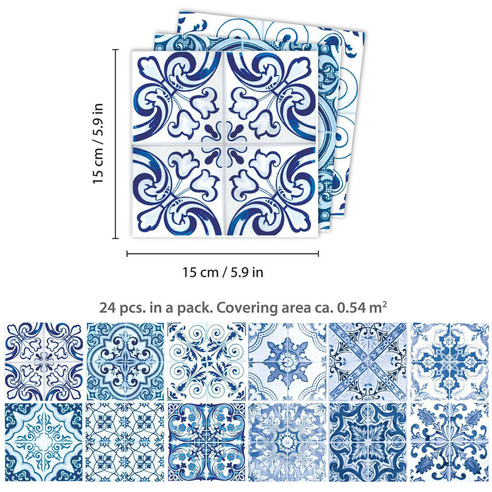 Walplus Blue Turkish Mediterranean Tile Sticker 24 Pack Image 6