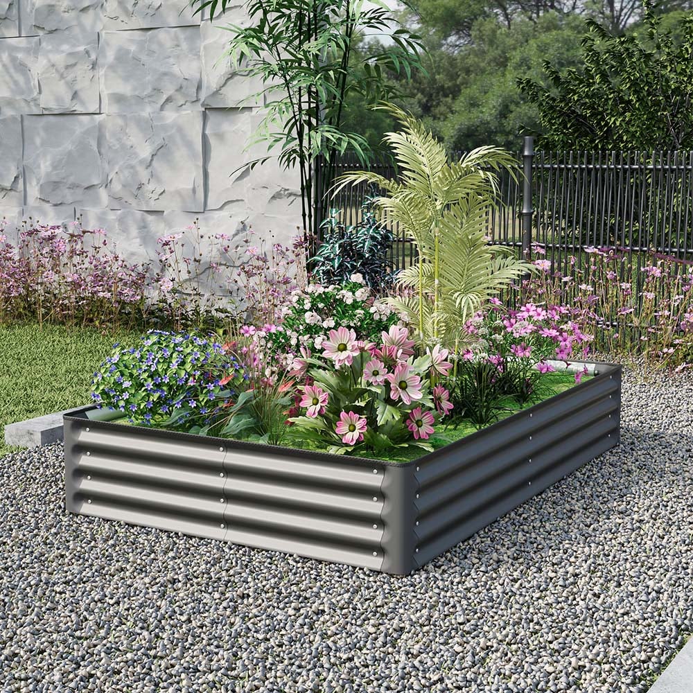 Living and Home Dark Grey Rectangular Galvanised Steel Raised Garden Bed 180 x 120cm Image 7