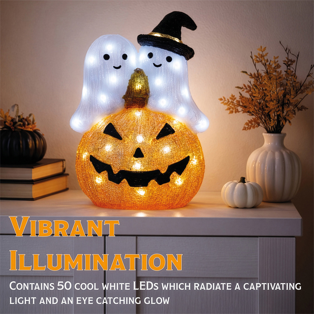 FXLab 50 White LED Pumpkin and Ghost Halloween Decoration 26 x 15.5 x 35cm Image 5