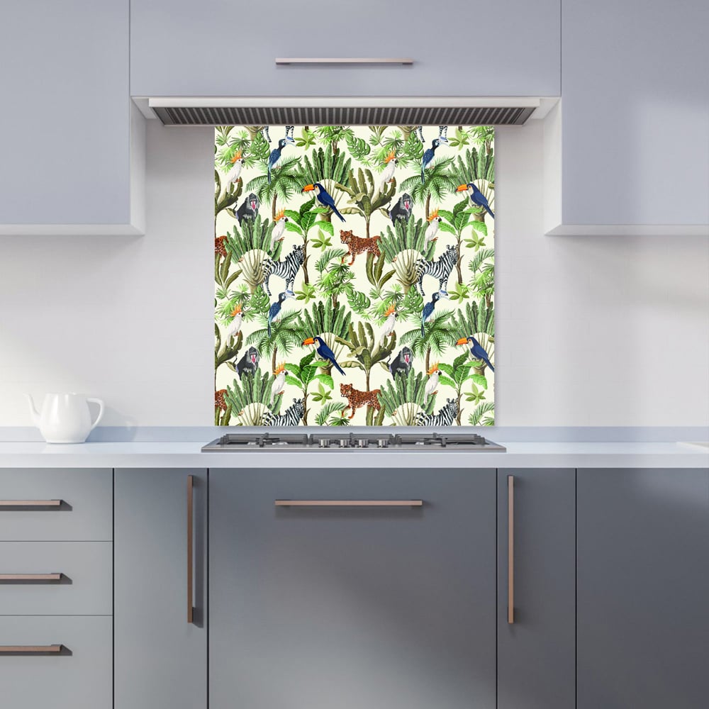 Warren Reed Designer Exotic Trees and Animals Glass Kitchen Splashback 75 x 70cm Image 1