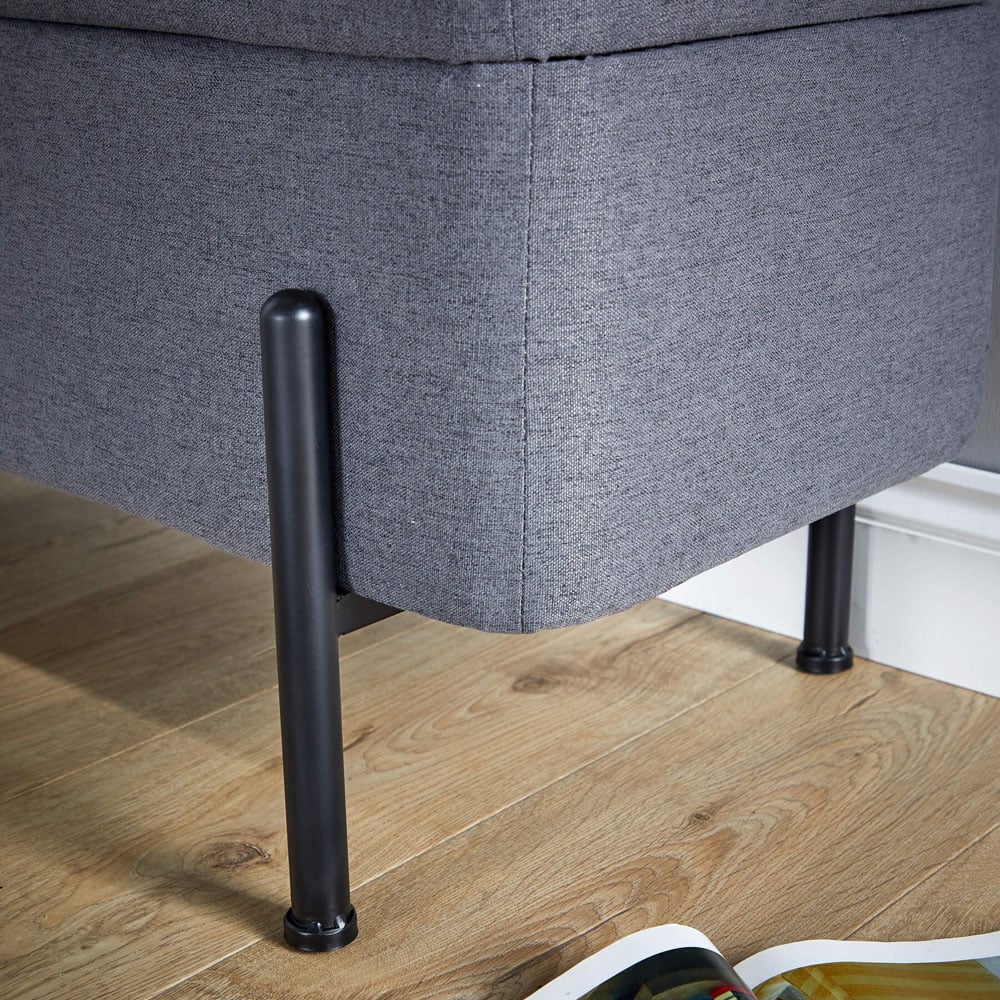 Home Source Oasis Grey Linen Storage Ottoman with Metal Legs Image 4