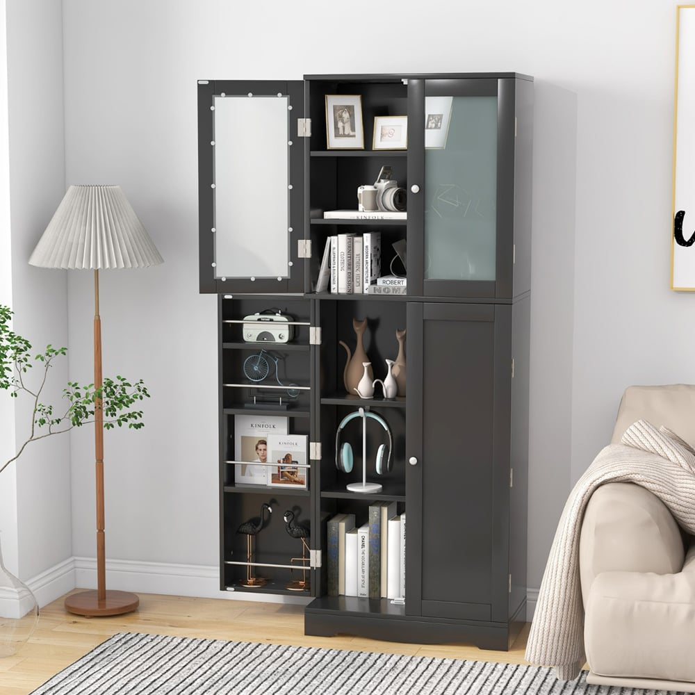 Costway 4 Door 3 Shelf Black Kitchen Pantry Storage Cabinet Image 4