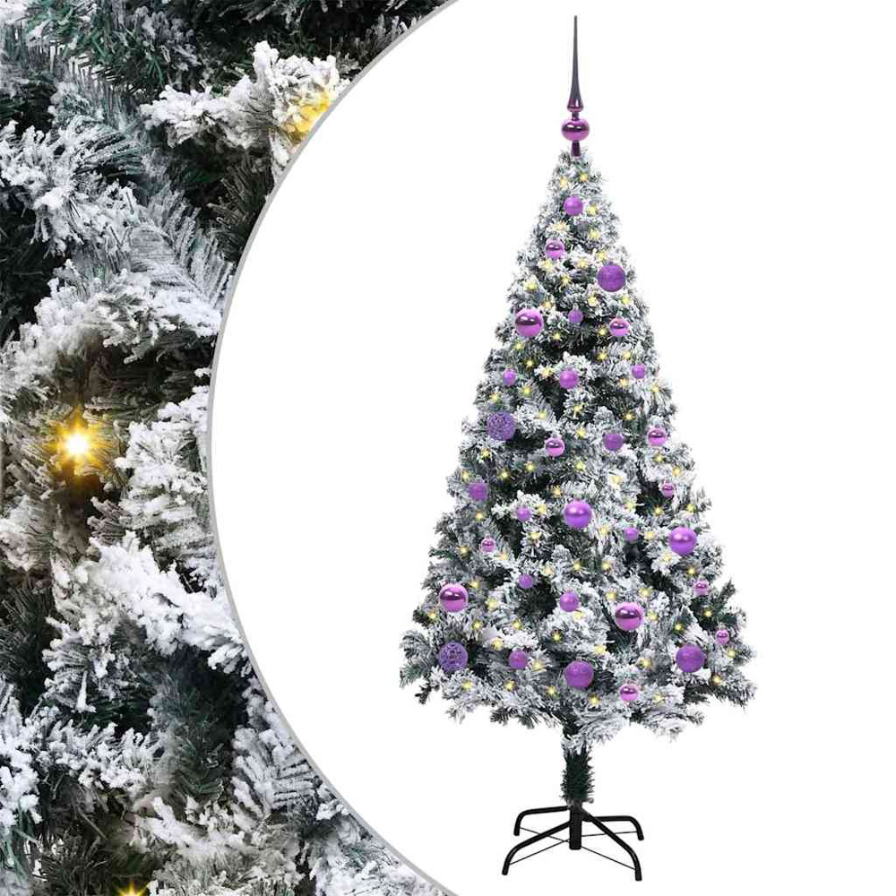 vidaXL Pre-Lit Lilac Baubles White Artificial Christmas Tree 5ft Image 2