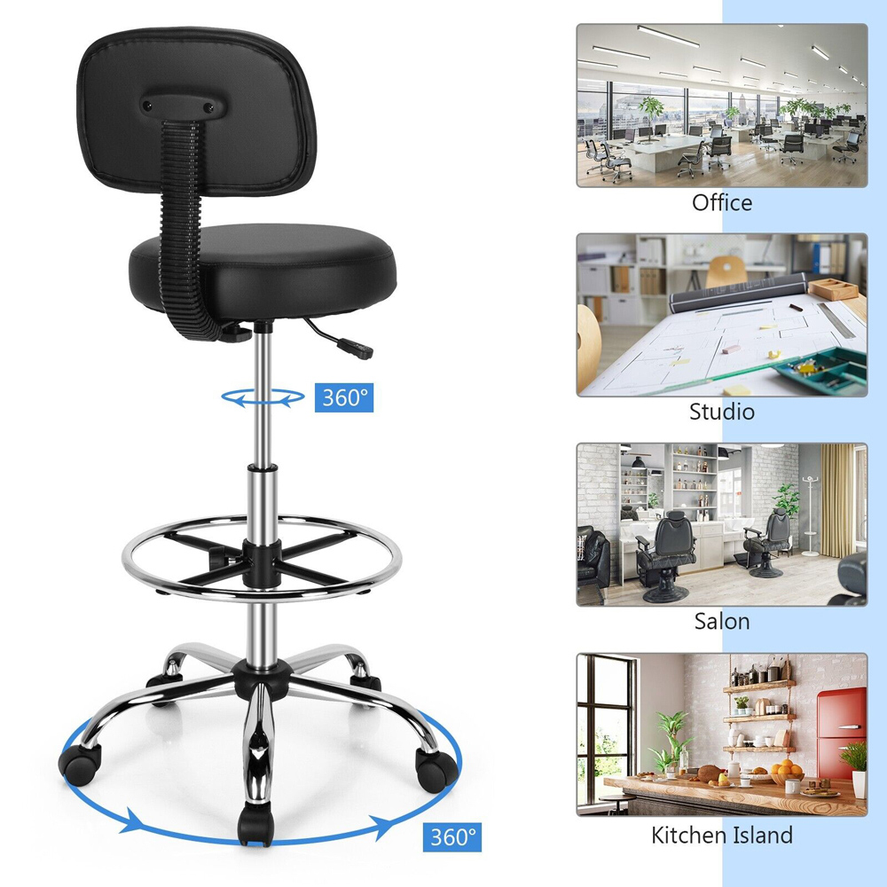 Costway Ergonomic Drafting Chair with Backrest and Adjustable Footrest Image 8