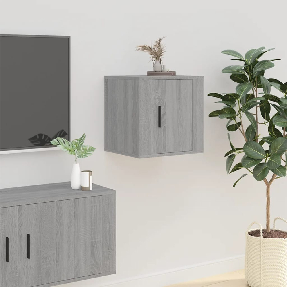 vidaXL Single Door Grey Sonoma Wall Mounted TV Cabinet 2 Pack Image 9