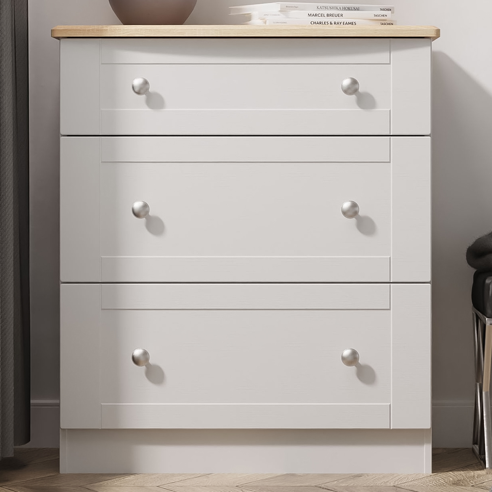 Crowndale Sussex 3 Drawer Grey Ash and Bardolino Oak Deep Chest of Drawers Ready Assembled Image 1