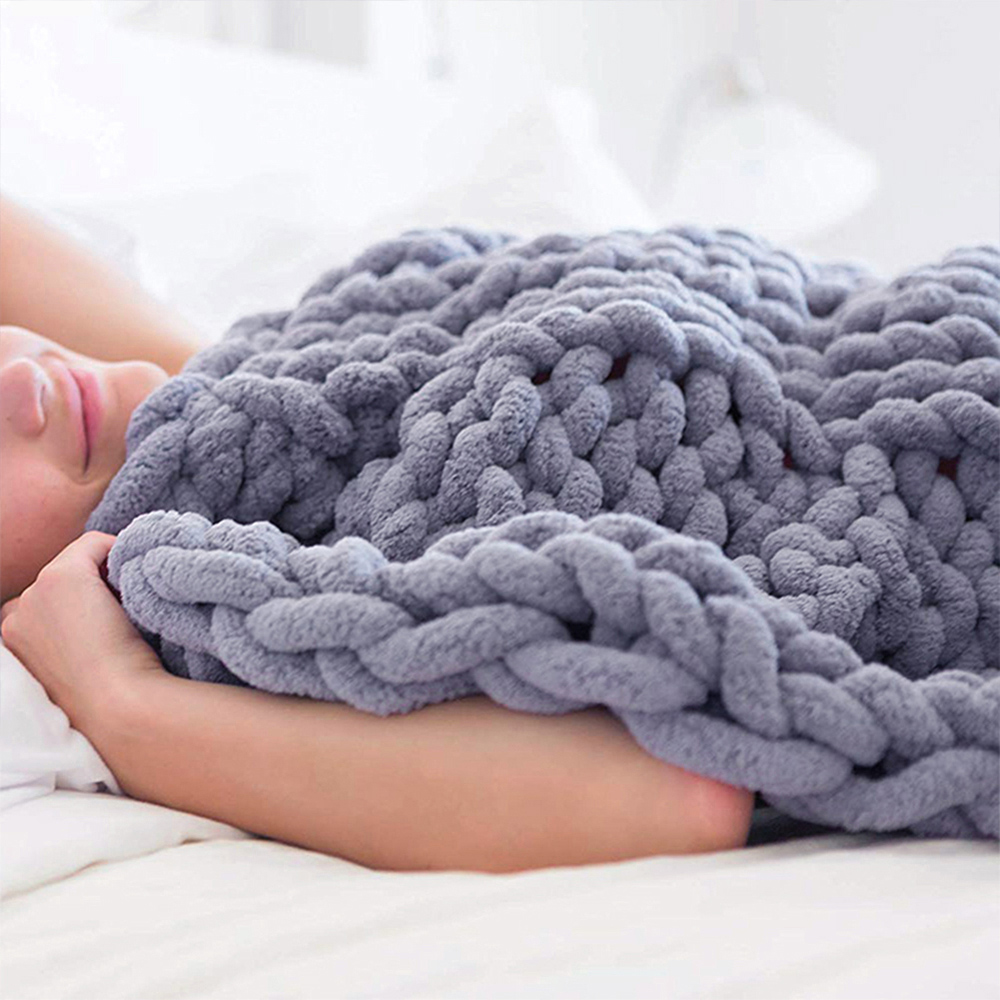 Living and Home Grey Hand Woven Chenille Blanket for Couch and Bed 150cm Image 6