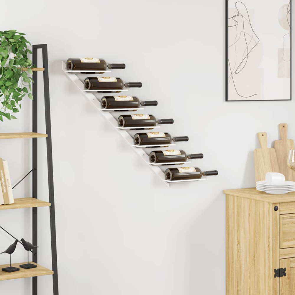 vidaXL 7 Bottle White Ladder Style Wall Mounted Wine Rack Image 2