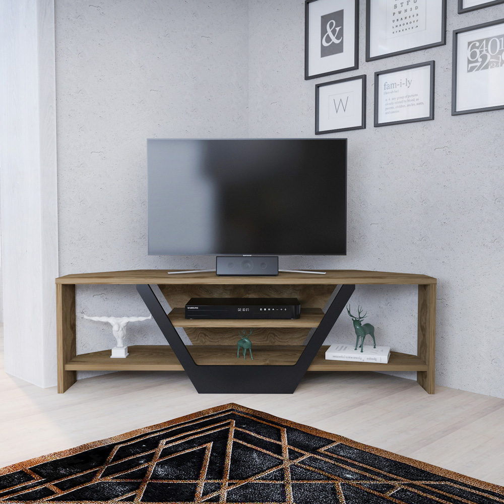 Decorotika Sares 2 Shelf Oud Oak and Black Modern TV Unit Image 5